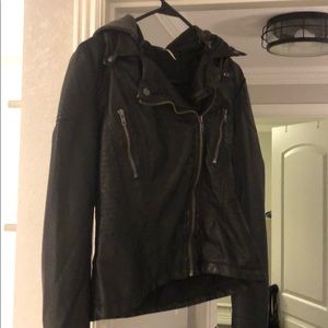 Free people leather jacket with hood